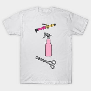 Hair Stylist Curling Iron, Spray Bottle, Shears, Scissors T-Shirt